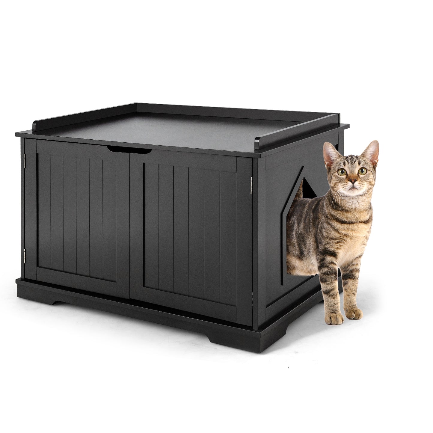 Cat Litter Box Enclosure with Double Doors for Large Cats -Black