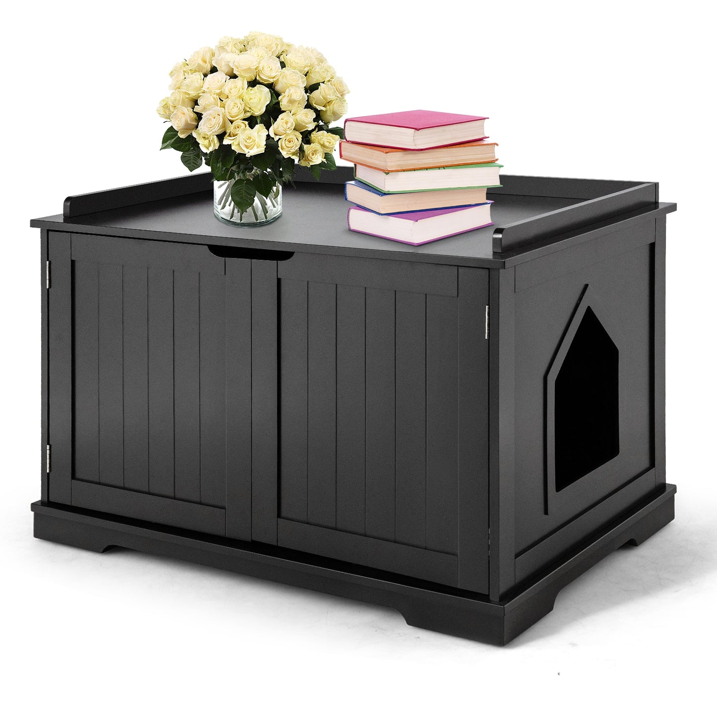 Cat Litter Box Enclosure with Double Doors for Large Cats -Black