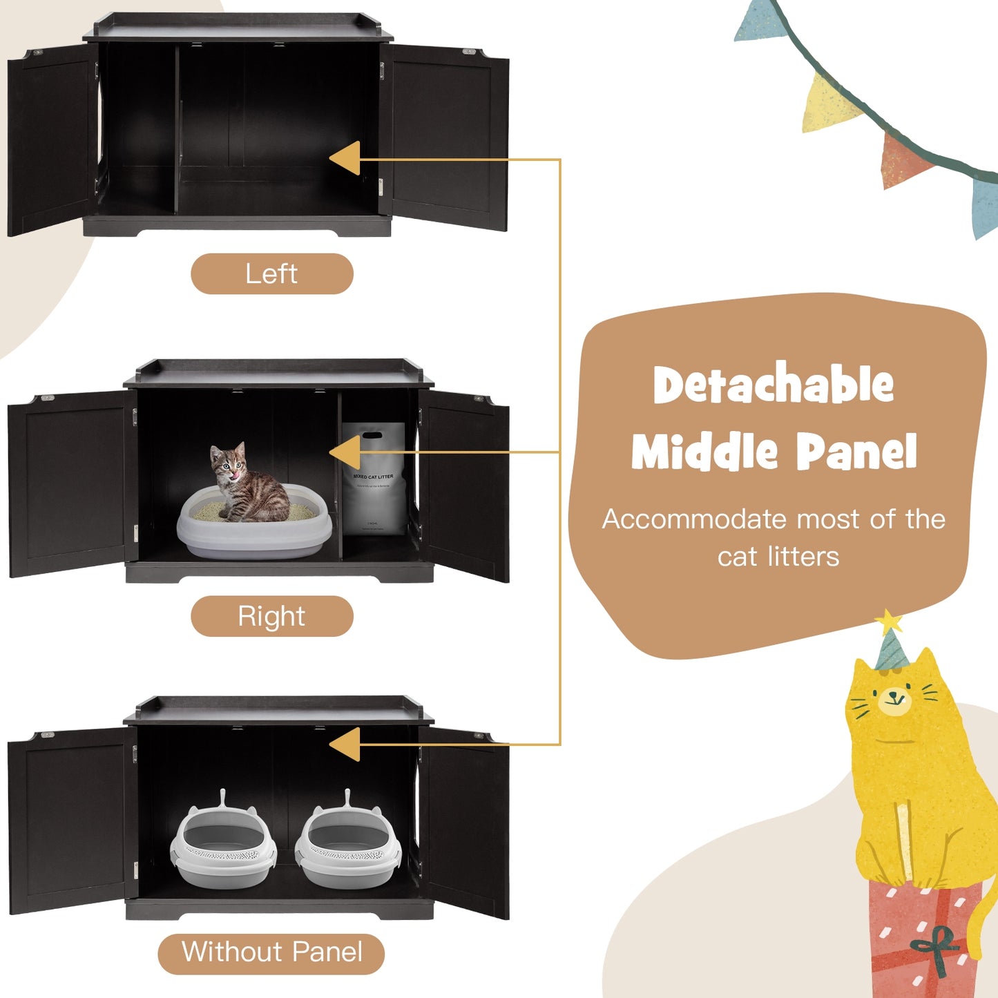 Cat Litter Box Enclosure with Double Doors for Large Cats -Black