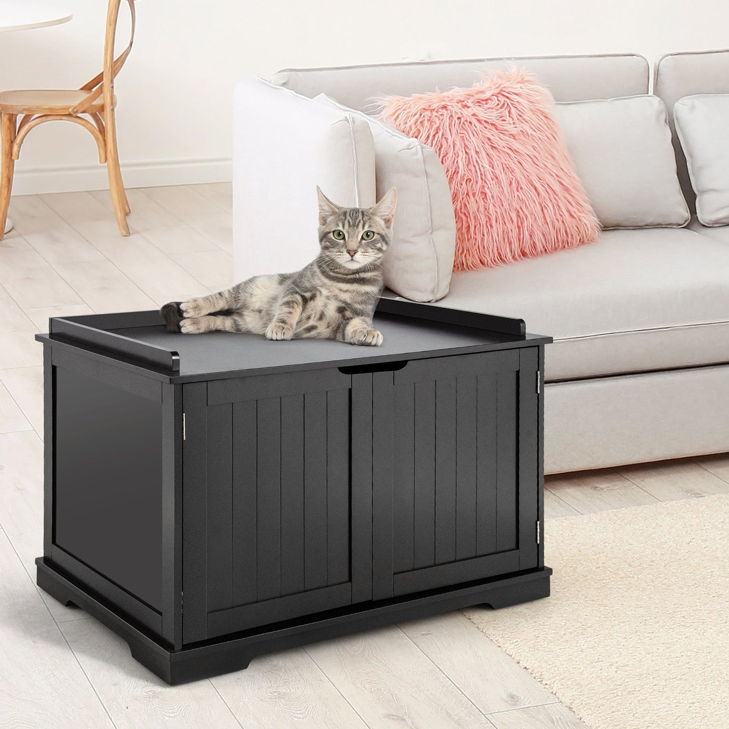 Cat Litter Box Enclosure with Double Doors for Large Cats -Black