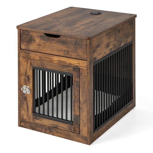 Dog Crate and Side Table Combo with Wireless Charging Stations