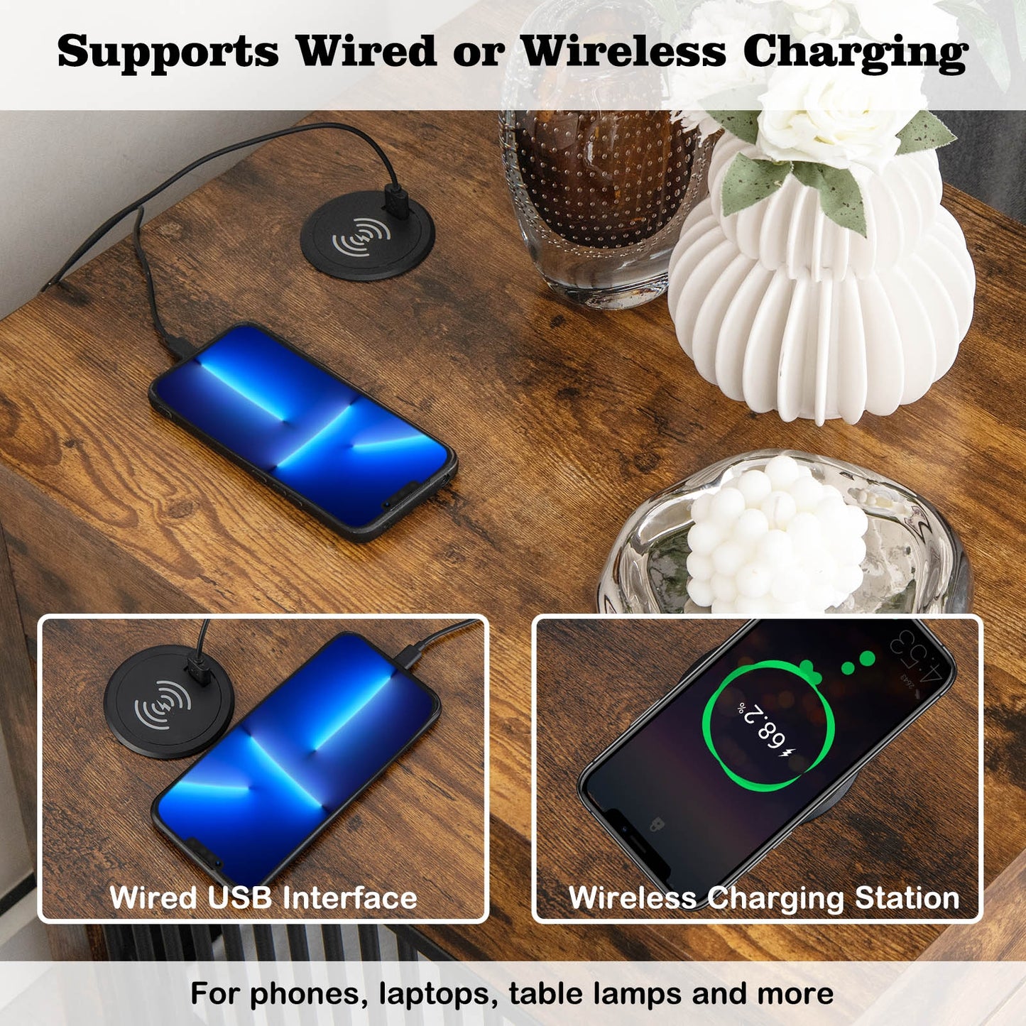 Dog Crate and Side Table Combo with Wireless Charging Stations