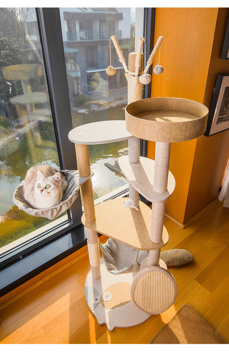 Cat Climber with Integrated Hammock and Toys