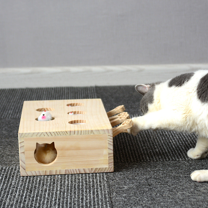 Wooden peekaboo cat toy