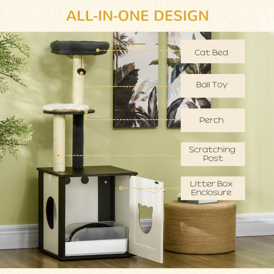 PawHut Cat Tree with Litter Box Enclosure