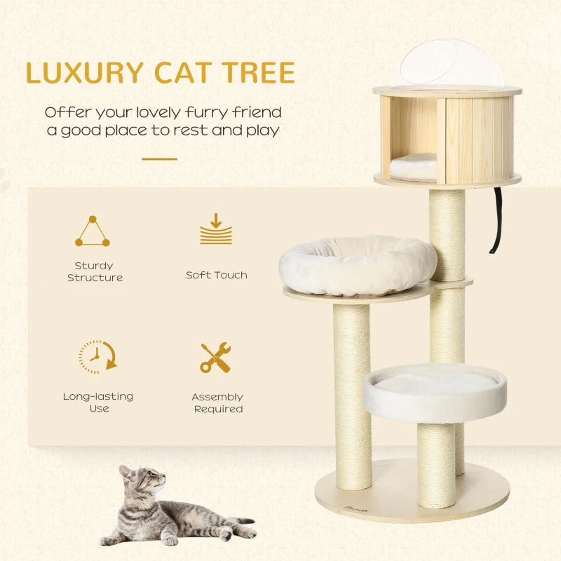 Wood Cat Tree Activity Centre with Cat Condo Bubble