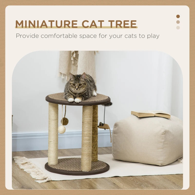 PawHut 17" Cat Tree, Kitty Activity Centre with Hanging Toys, and Jute, Sisal, Seagrass Scratching Post