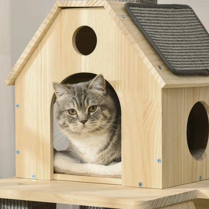 Wooden Cat Tree Activity Centre With Natural Sisal Scratching Posts