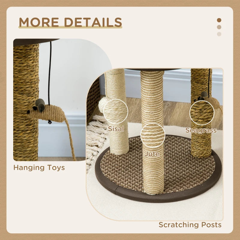 PawHut 17" Cat Tree, Kitty Activity Centre with Hanging Toys, and Jute, Sisal, Seagrass Scratching Post