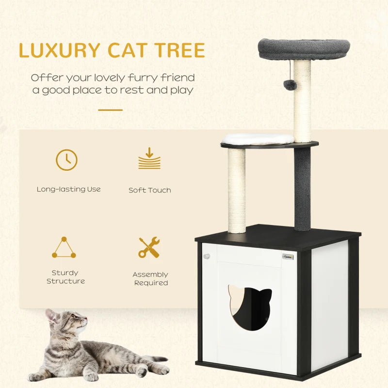 PawHut Cat Tree with Litter Box Enclosure