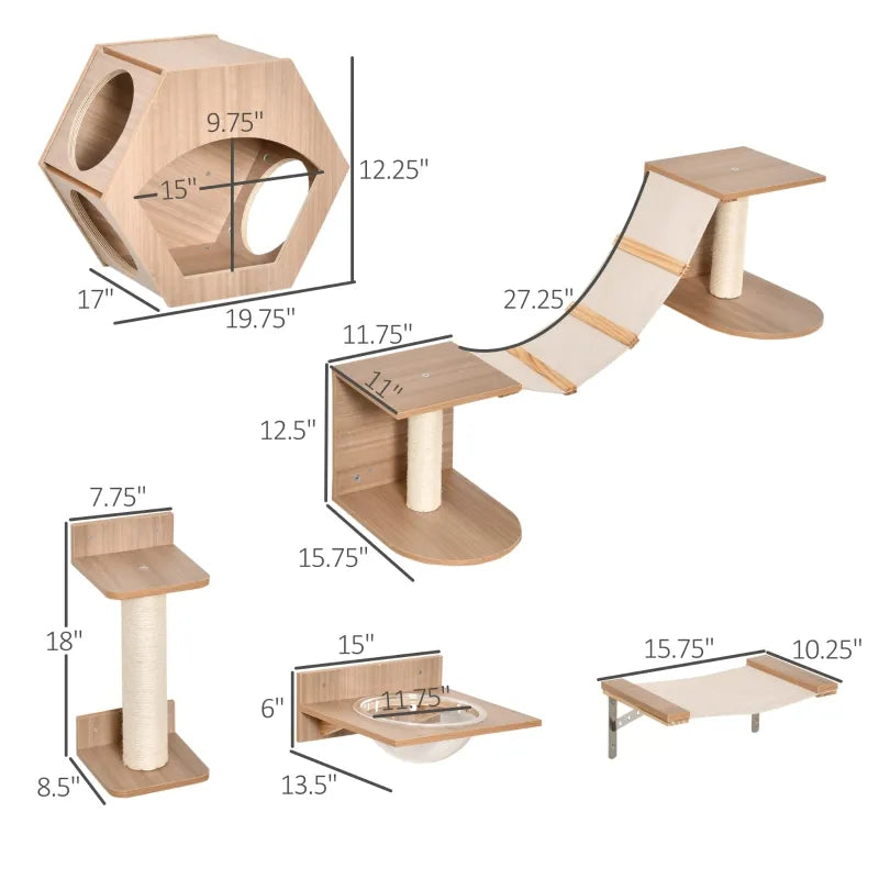 5 Piece Wall-Mounted Cat Activity Centre