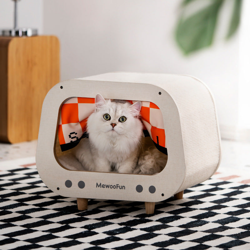 Retro TV Cabinet Cat House and Scratcher