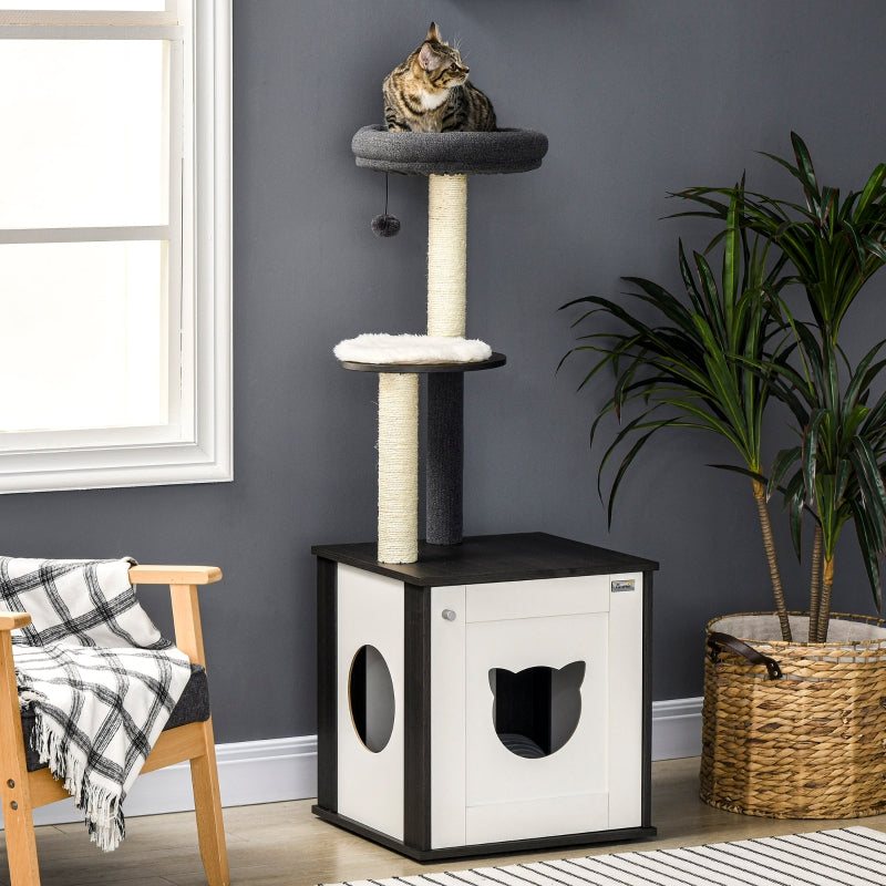 PawHut Cat Tree with Litter Box Enclosure