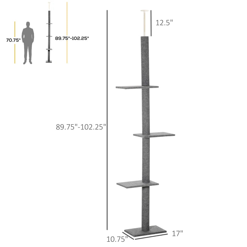 Floor To Ceiling Cat Tree Tower With 3 Perches