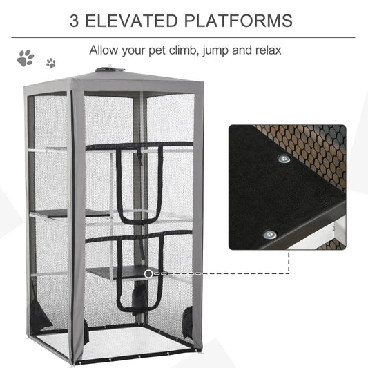 Portable Outdoor Cat Enclosure Catio with Door and 3 Platforms