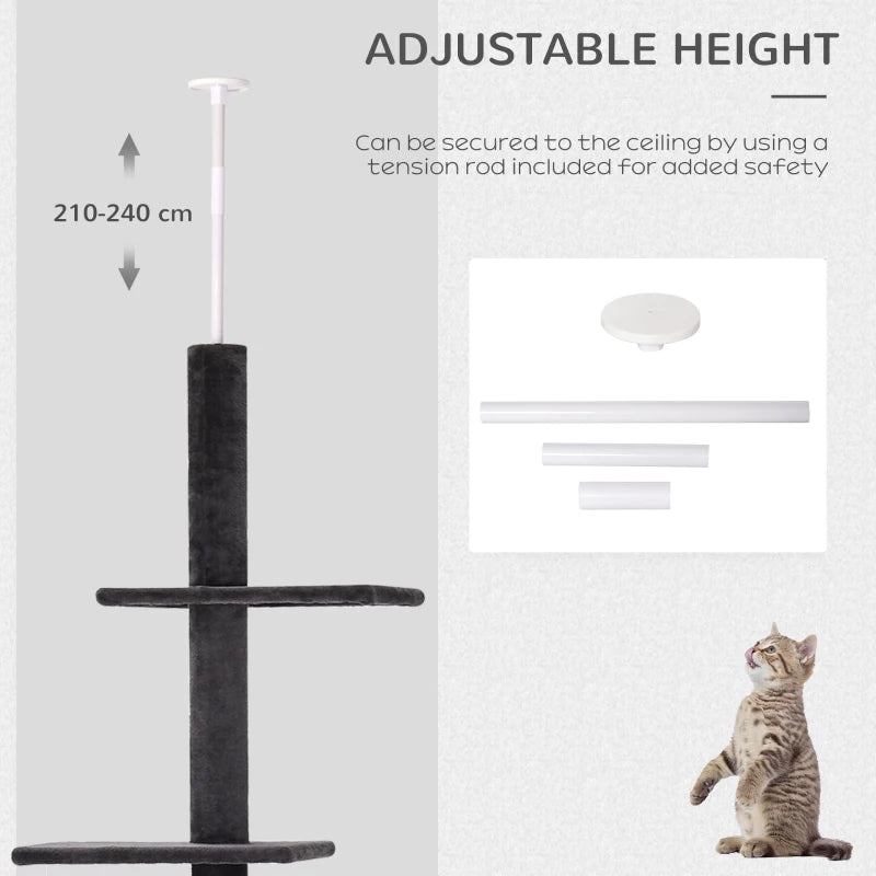 Cat Tree Floor to Ceiling Condo w/ Jute Scratching Post 86.5"-96.5"