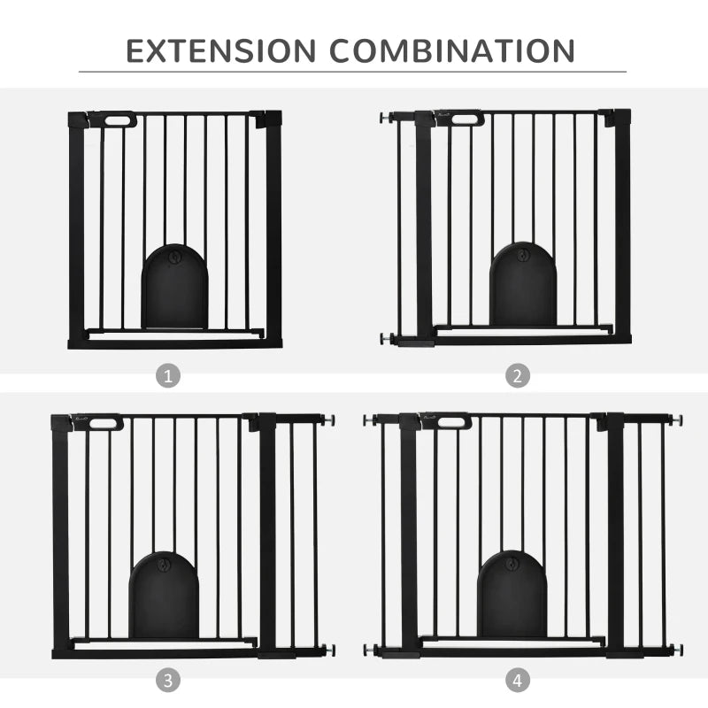 PawHut 30"-41" Extra Wide Pet Gate Barrier with Cat Door and Auto Close