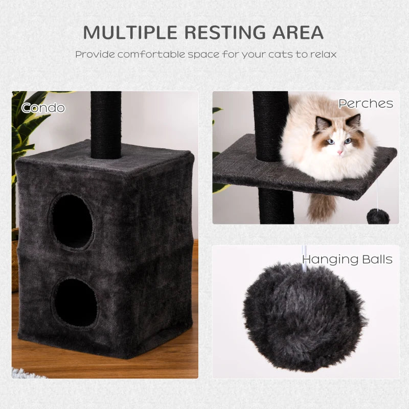 Cat Tree Floor to Ceiling Condo w/ Jute Scratching Post 86.5"-96.5"