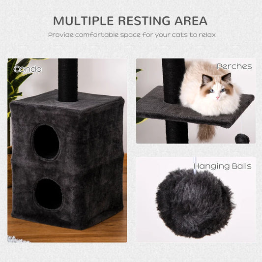 Cat Tree Floor to Ceiling Condo w/ Jute Scratching Post 86.5"-96.5"