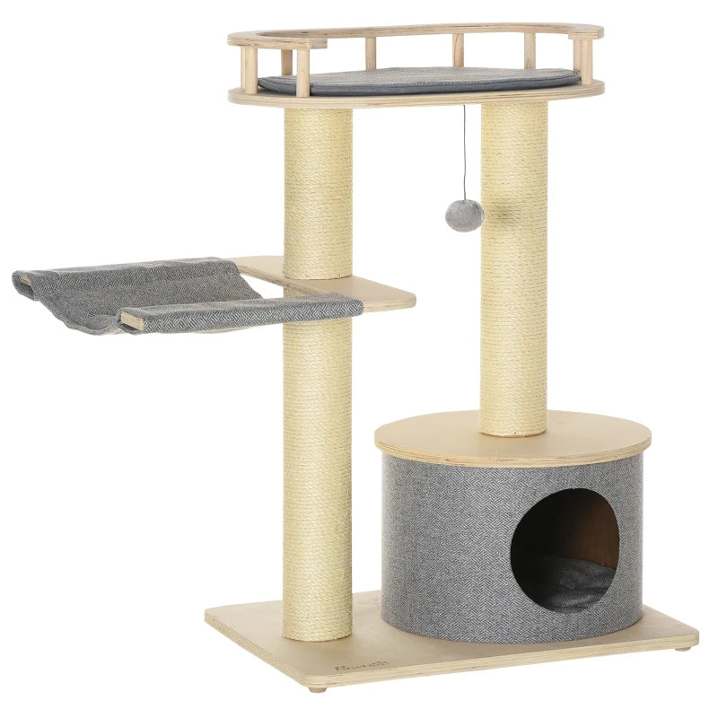 PawHut 35" Modern Cat Activity Centre with Cat Bed Hammock & Condo