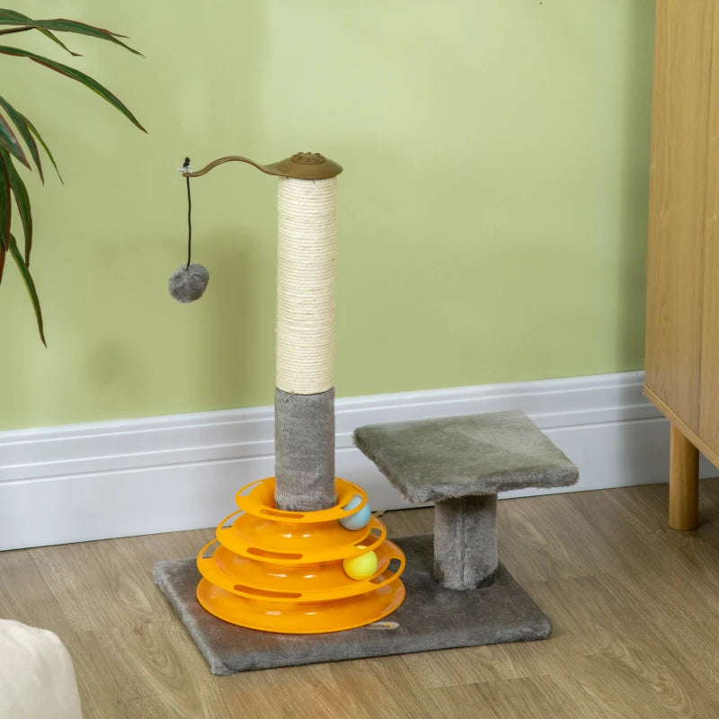 Compact Cat Activity Centre, with Scratching Posts, Perch and Multi-level Ball Toy