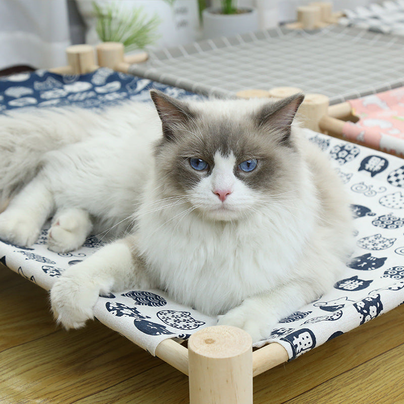 Natural Wooden Raised Pet Bed Hammock Elevated Pet Bed - InspirationIncluded