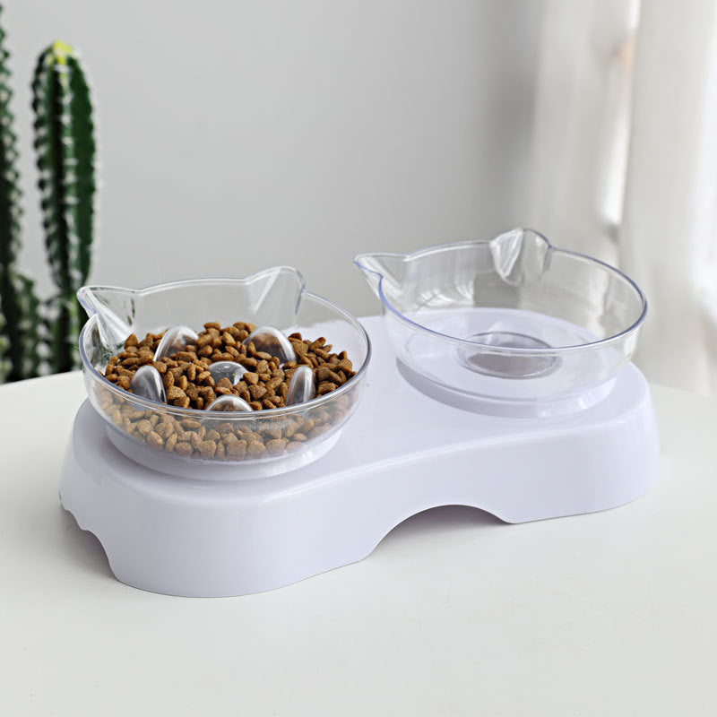 Elevated Double Bowl With Slow Feeding Side and Smooth Side Elevated pet bowl - InspirationIncluded