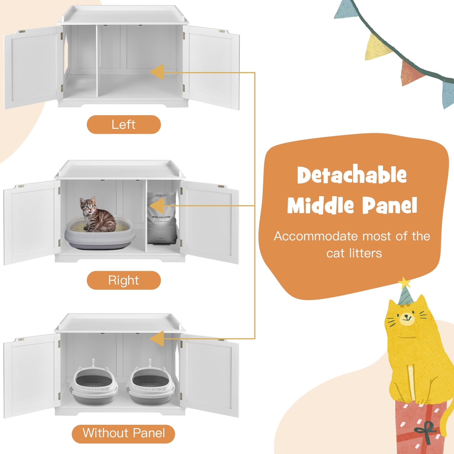 Cat Litter Box Enclosure with Double Doors for Large Cat and Kitty-White