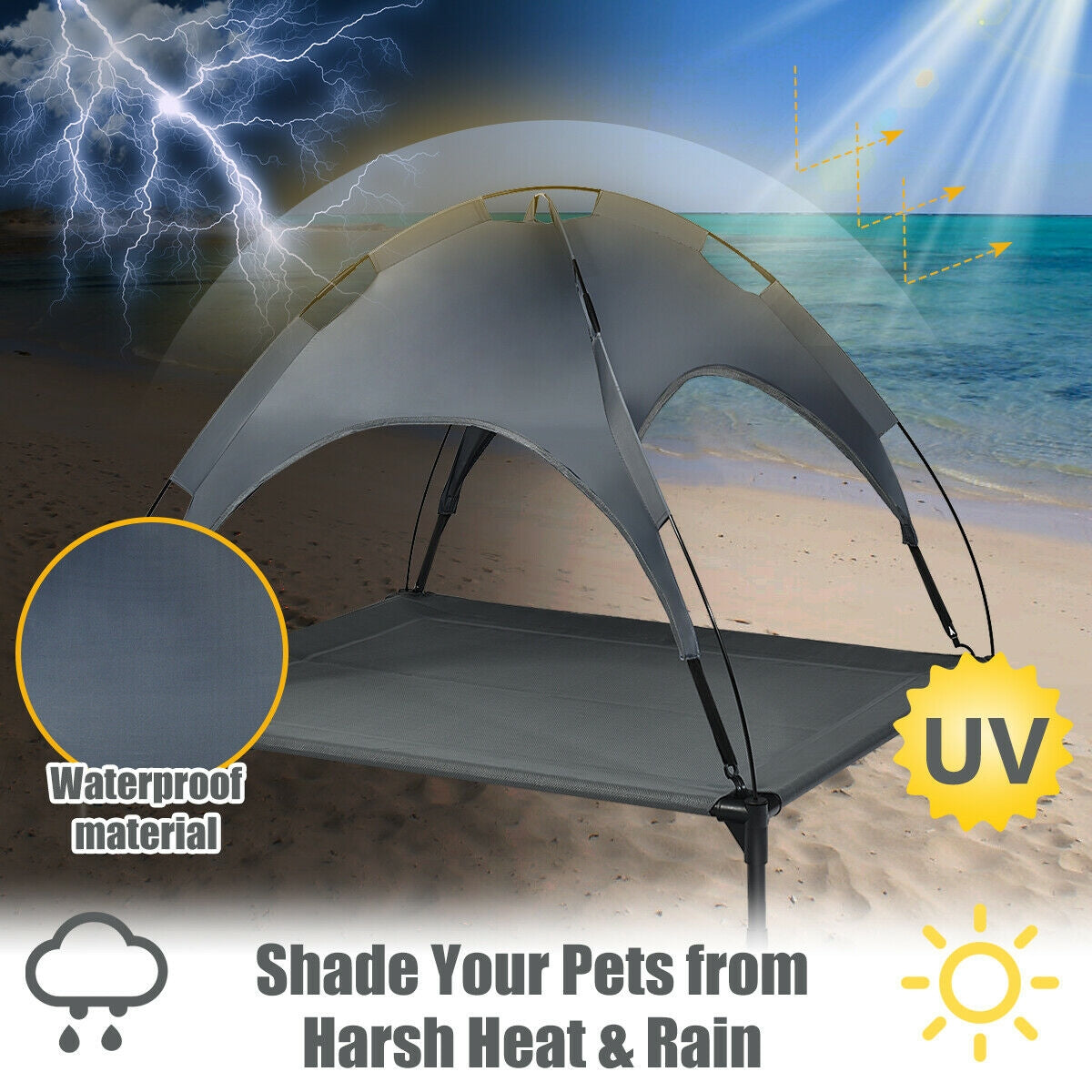 Elevated Outdoor Pet Bed with Removable Canopy Shade-42 Inch