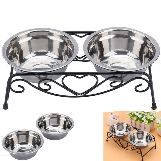Stainless steel Elevated pet bowl With Cute Heart Design Cute heart pet bowl - InspirationIncluded