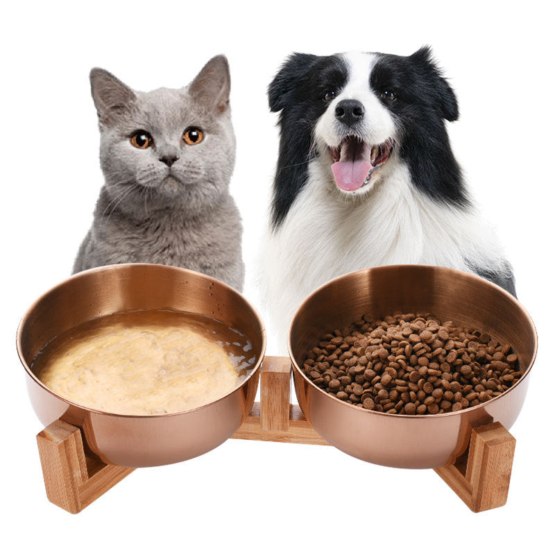 Angled Elevated Stainless Steel Pet Bowl - Single or Double - InspirationIncluded