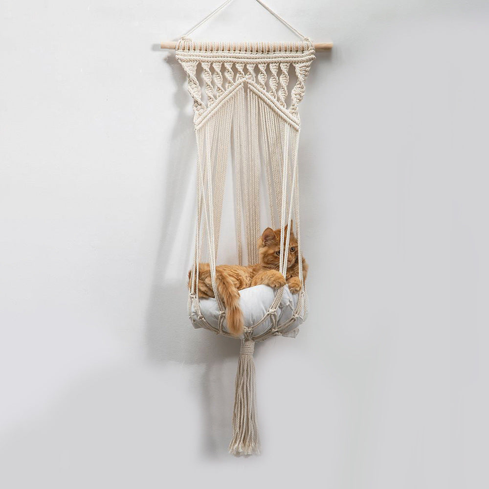 Macrame Cat Hammock Boho Wall Mounted Pet Bed - InspirationIncluded