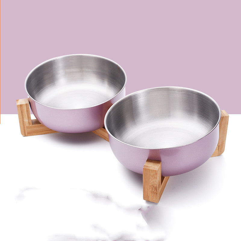 Angled Elevated Stainless Steel Pet Bowl - Single or Double - InspirationIncluded