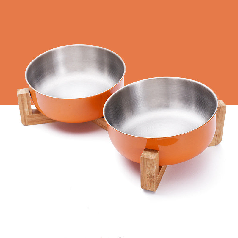 Angled Elevated Stainless Steel Pet Bowl - Single or Double - InspirationIncluded