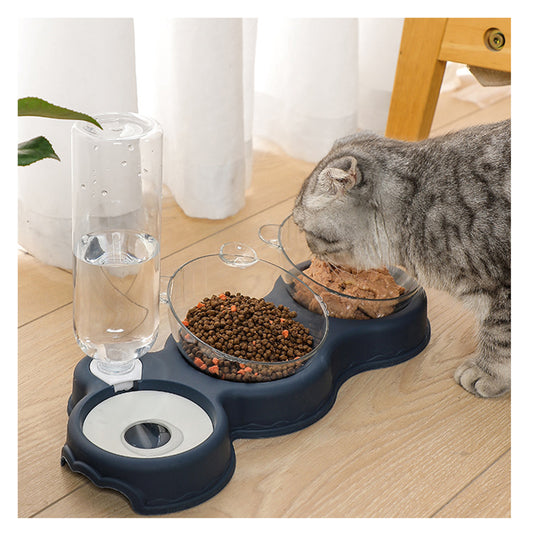 Double Pet Bowl With Gravity Fed Automatic Water Dispenser