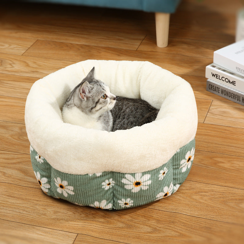 Warm and deep pet bed with Flowers Warm Pet Bed - InspirationIncluded