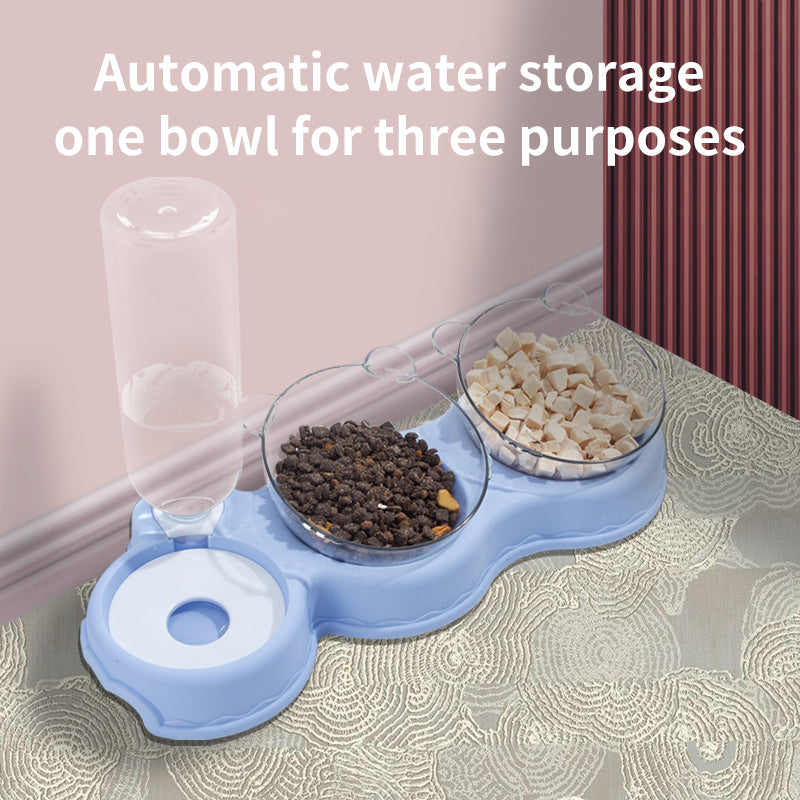 Double Pet Bowl With Gravity Fed Automatic Water Dispenser