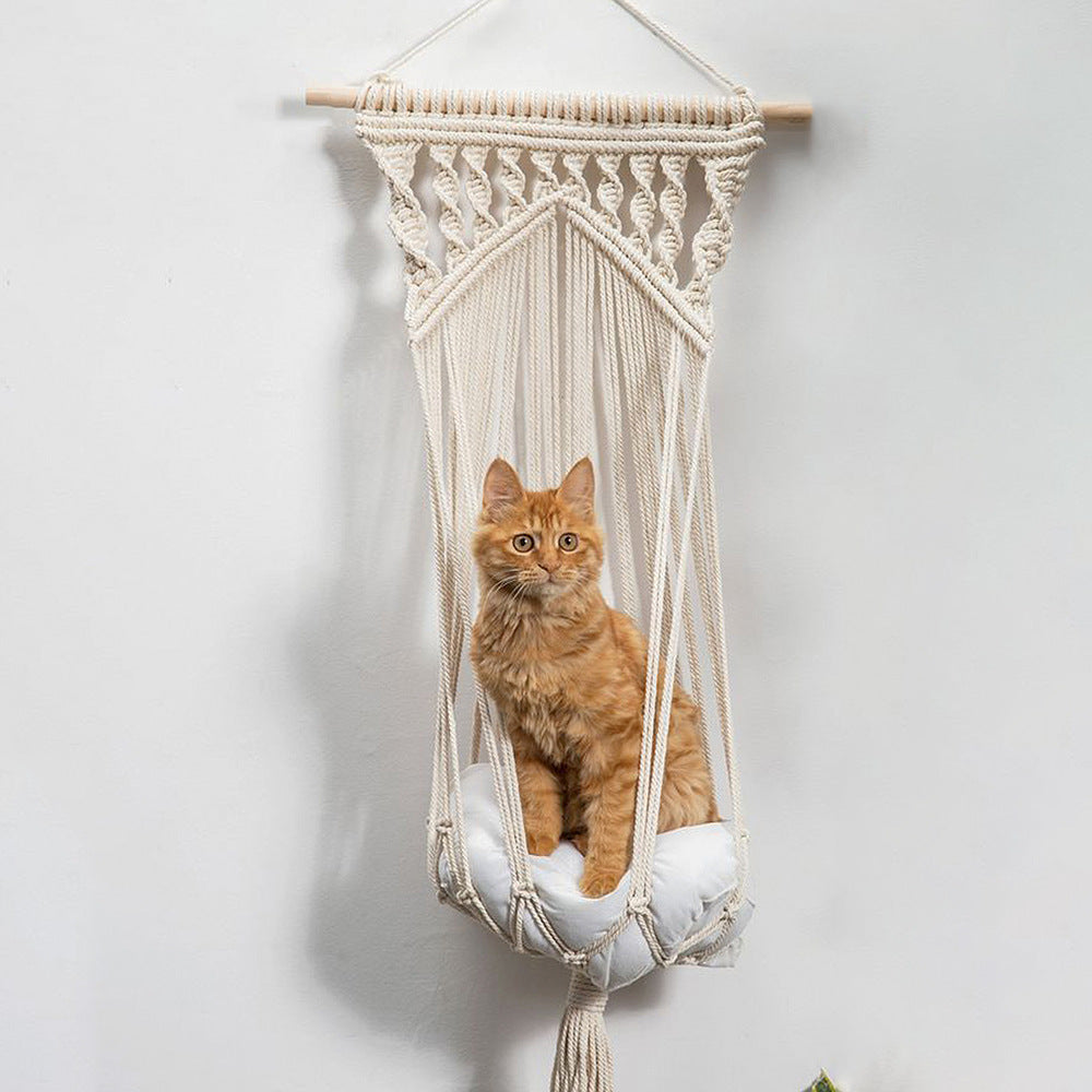 Macrame Cat Hammock Boho Wall Mounted Pet Bed - InspirationIncluded