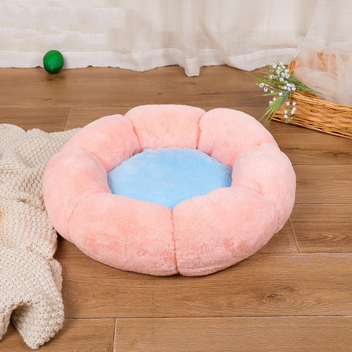 Plush Velvet Thick Round Flower Pet Nest Bed 40-60cm Plush Pet Bed - InspirationIncluded