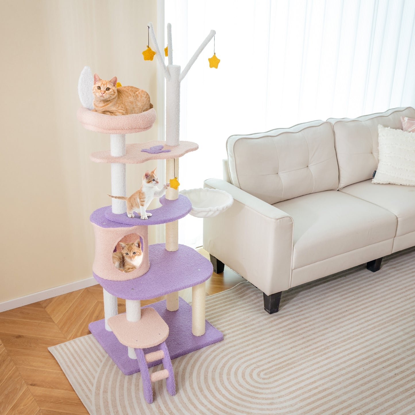 Stars and Moon - Cat Tower - Teddy Fleece