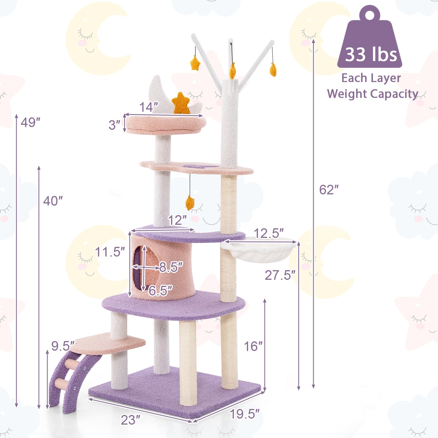 Stars and Moon - Cat Tower - Teddy Fleece