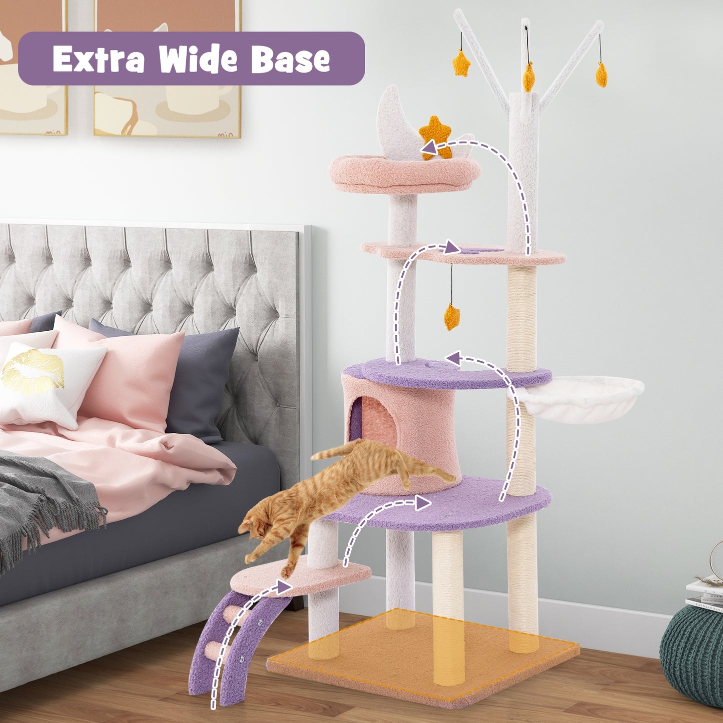 Stars and Moon - Cat Tower - Teddy Fleece