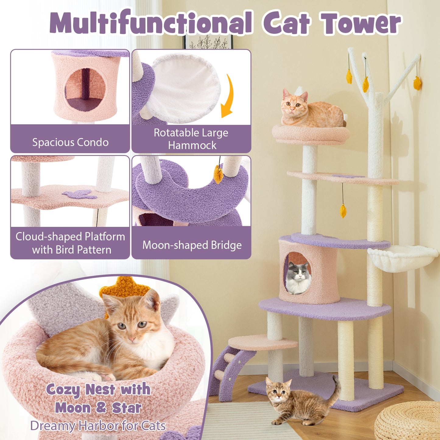Stars and Moon - Cat Tower - Teddy Fleece