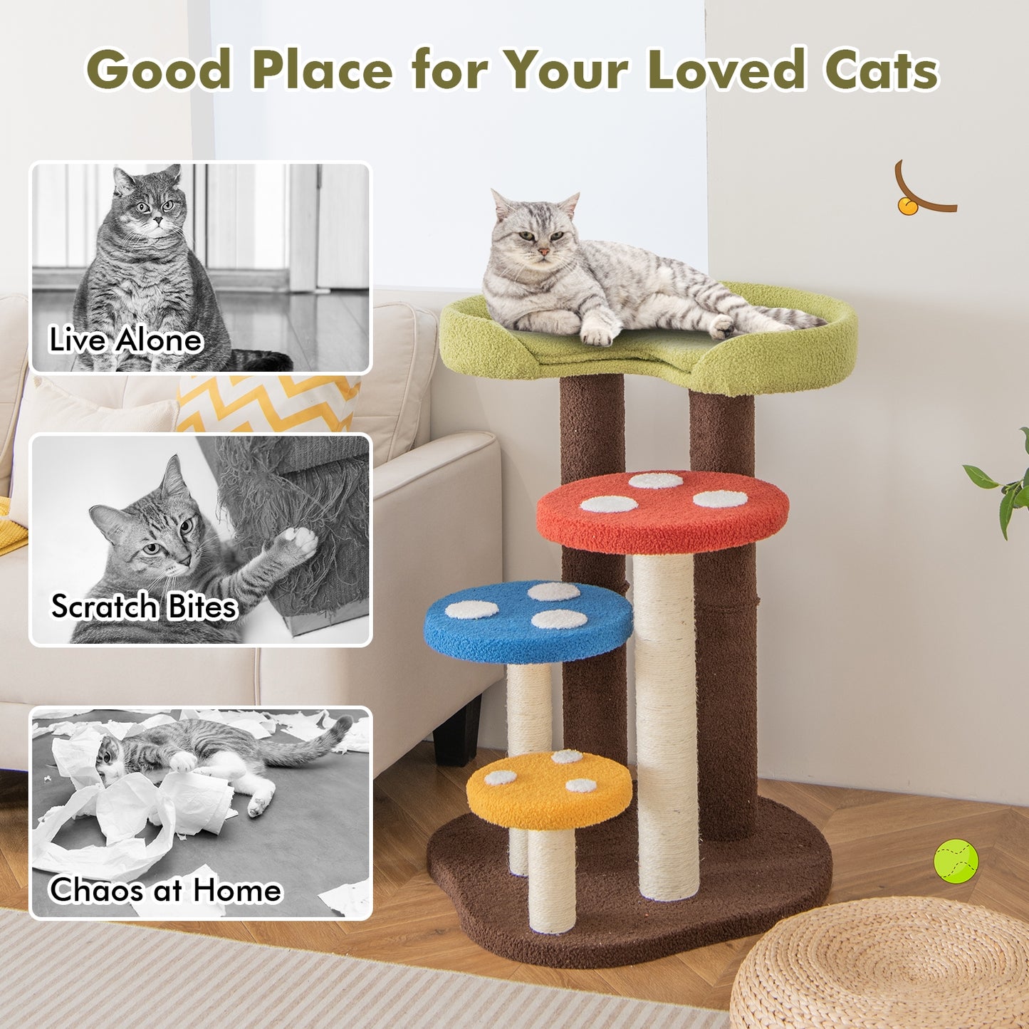 The Enchanted Mushroom - Cat Tree - 3-In-1